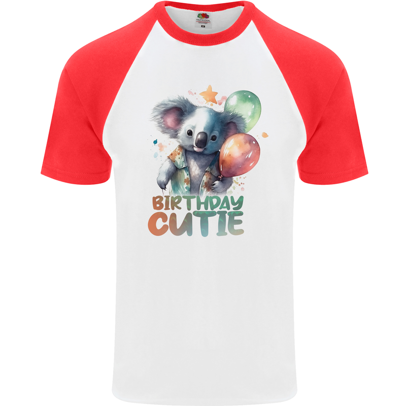 Birthday Cutie Koala 3rd 4th 5th 6th 7th 8th Mens S/S Baseball T-Shirt White/Red