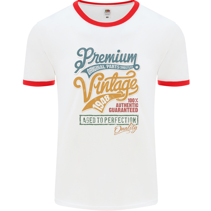 Aged to Perfection 75th Birthday 1948 Mens Ringer T-Shirt White/Red