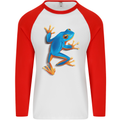 A Cool Frog Climbing Up Mens L/S Baseball T-Shirt White/Red