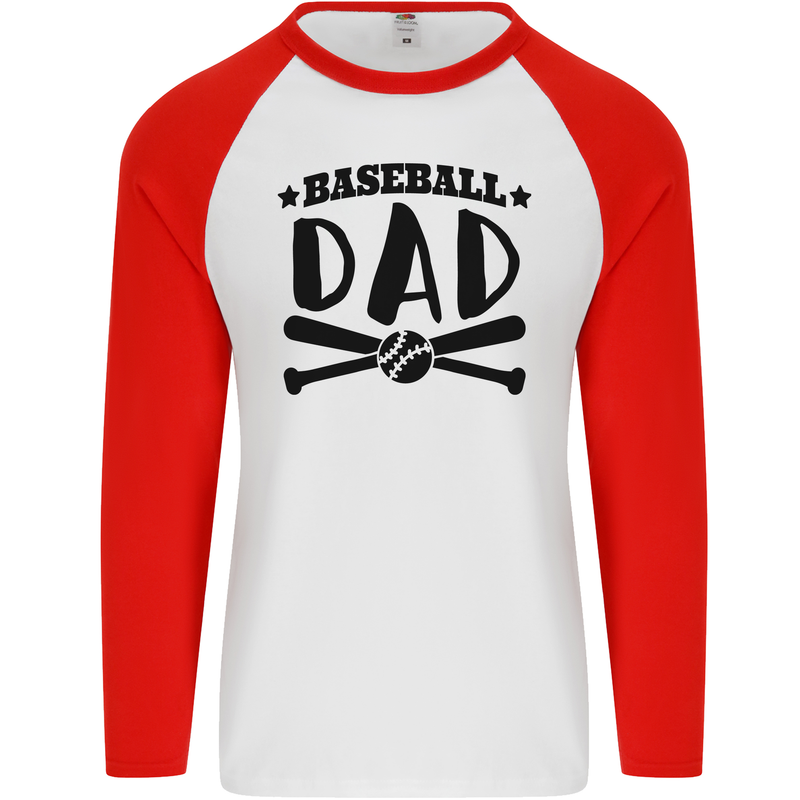 Fathers Day Baseball Dad Funny Mens L/S Baseball T-Shirt White/Red