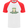 Yoga Frog Meditation Mens S/S Baseball T-Shirt White/Red