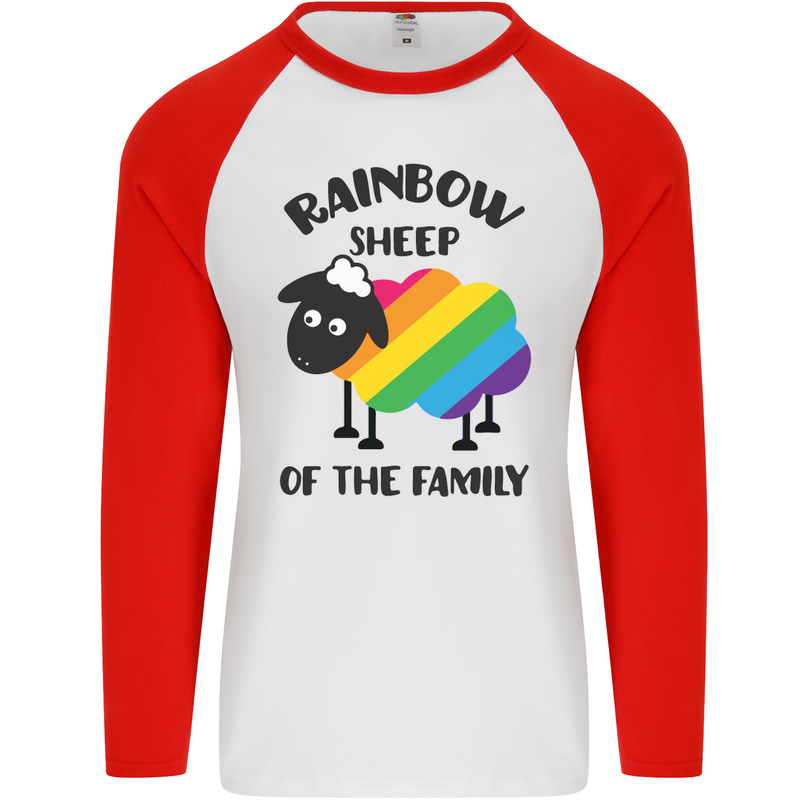 Rainbow Sheep Funny LGBT Gay Pride Day Mens L/S Baseball T-Shirt White/Red