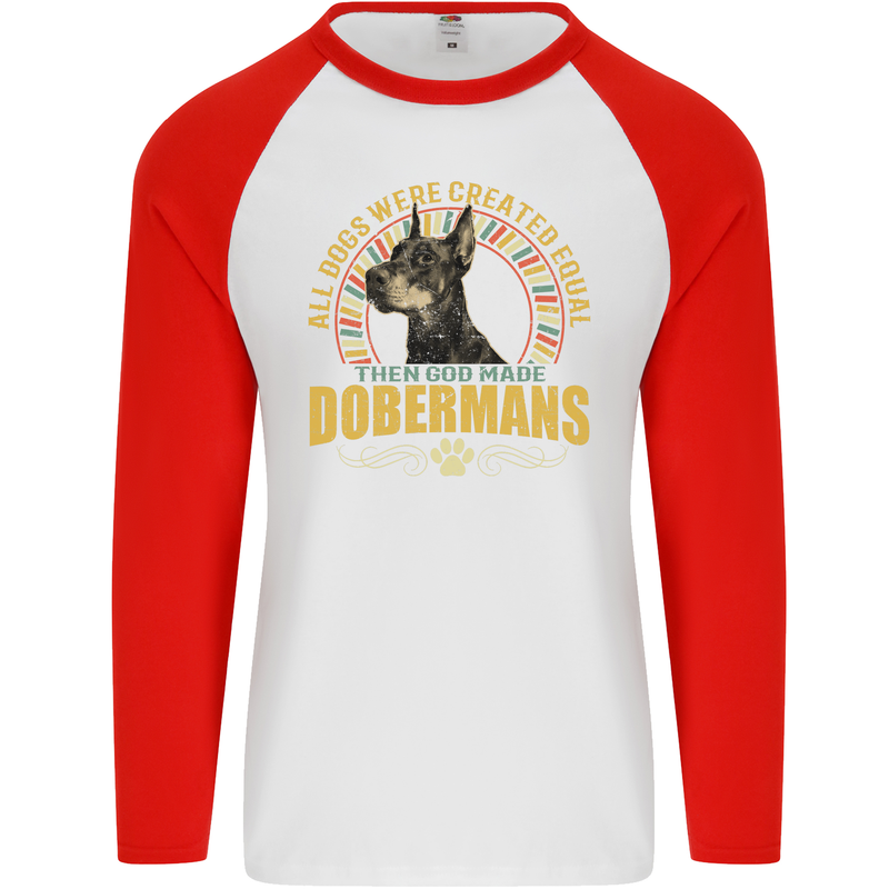 A Dobermans Dog Mens L/S Baseball T-Shirt White/Red