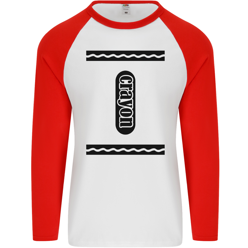 Crayon Fancy Dress Outfit Costume Funny Mens L/S Baseball T-Shirt White/Red