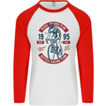 Pedal Pusher Club Cycling Cyclist Funny Mens L/S Baseball T-Shirt White/Red