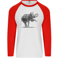 Dancing Musical Elephant Ghetto Blaster Mens L/S Baseball T-Shirt White/Red