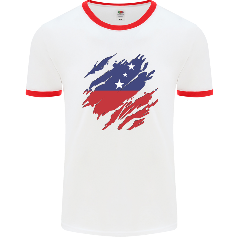 Torn Samoa Flag Samoan Day Football Mens Ringer T-Shirt White/Red