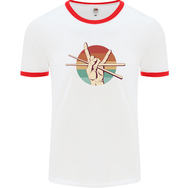 Drum Salute Drummer Drumming Mens Ringer T-Shirt White/Red