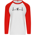 Ballet Dancer ECG Dancing Ballerina Pulse Mens L/S Baseball T-Shirt White/Red