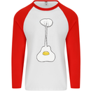 Funny Egg Guitar Acoustic Electric Bass Mens L/S Baseball T-Shirt White/Red