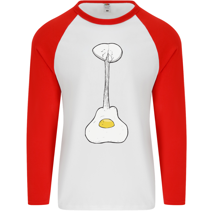 Funny Egg Guitar Acoustic Electric Bass Mens L/S Baseball T-Shirt White/Red