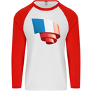 Curled France Flag French Day Football Mens L/S Baseball T-Shirt White/Red