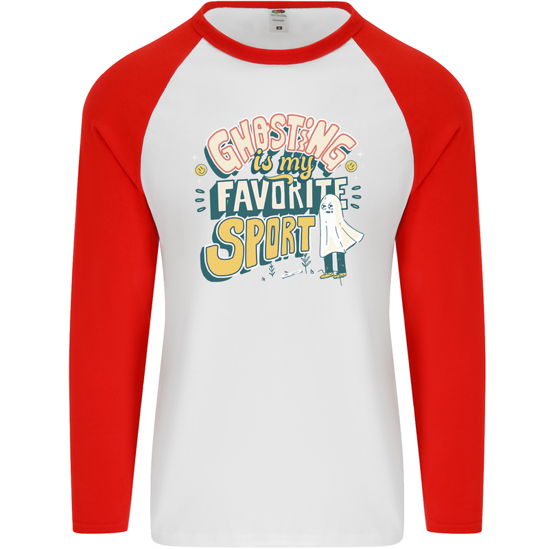 Ghosting Sport Funny Anti Valentines Day Mens L/S Baseball T-Shirt White/Red