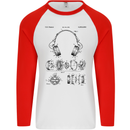 Headphones Patent Blueprint Dance Music DJ Mens L/S Baseball T-Shirt White/Red