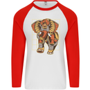 Steampunk Elephant Mens L/S Baseball T-Shirt White/Red
