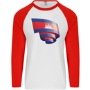 Curled Cambodia Flag Cambodian Day Football Mens L/S Baseball T-Shirt White/Red