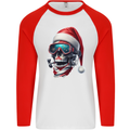 Christmas Scuba Diving Skull Xmas Hat Mens L/S Baseball T-Shirt White/Red