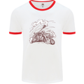 An Army Biker With Tank Skull Motorcycle Mens Ringer T-Shirt White/Red