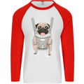 A Pug in a Baby Harness Funny Dog Mens L/S Baseball T-Shirt White/Red