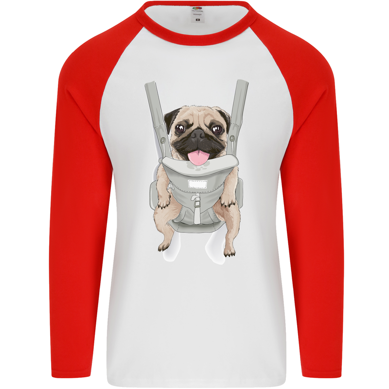 A Pug in a Baby Harness Funny Dog Mens L/S Baseball T-Shirt White/Red