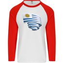 Curled Uruguay Flag Uruguayan Day Football Mens L/S Baseball T-Shirt White/Red