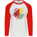 Torn Guinea-Bissau Flag Day Football Mens L/S Baseball T-Shirt White/Red