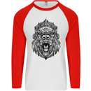Ape Mandala Art Mens L/S Baseball T-Shirt White/Red