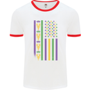 USA Mardi Gras American Flag America Mens Ringer T-Shirt White/Red