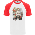 Scooter Colage MOD Culture Moped Bike Mens S/S Baseball T-Shirt White/Red