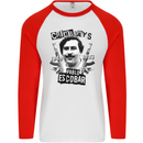 Pablo Escobar Crime Pays Mens L/S Baseball T-Shirt White/Red