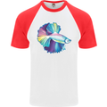 A Colourful Bettafish Aquarium Mens S/S Baseball T-Shirt White/Red