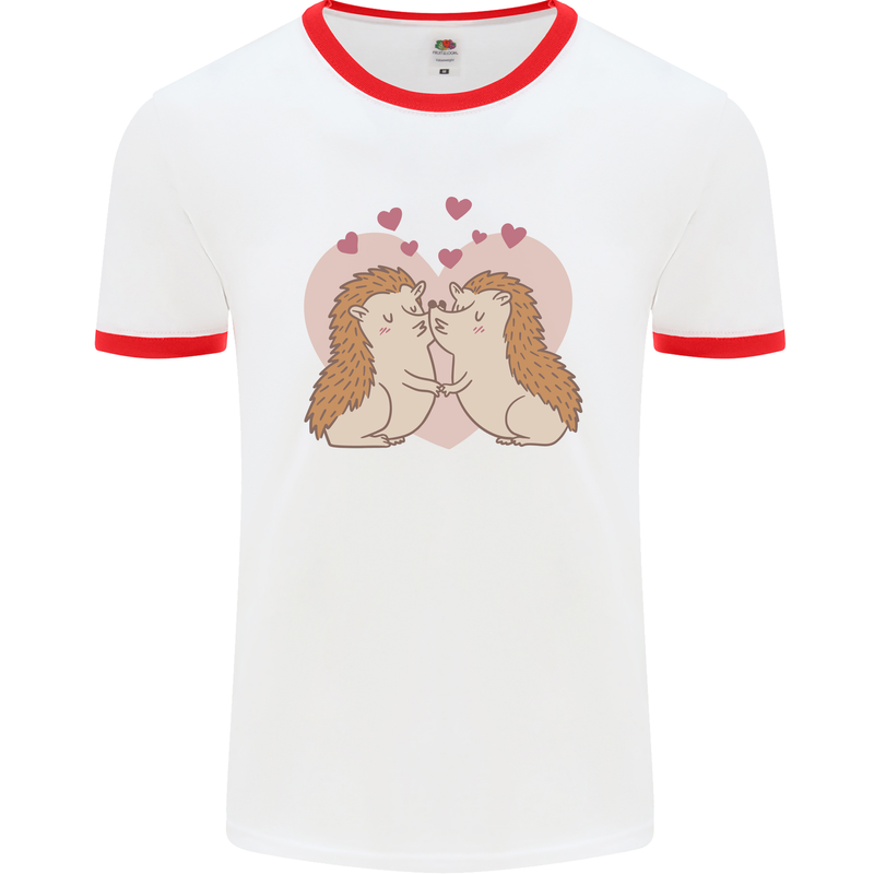 Hedgehog Love Valentines Day Mens Ringer T-Shirt White/Red