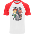 Dungeons & Horses Role Play Games RPG Mens S/S Baseball T-Shirt White/Red