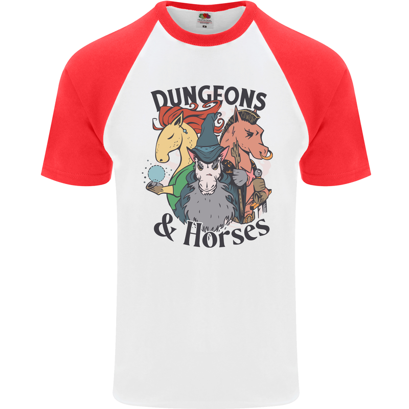 Dungeons & Horses Role Play Games RPG Mens S/S Baseball T-Shirt White/Red