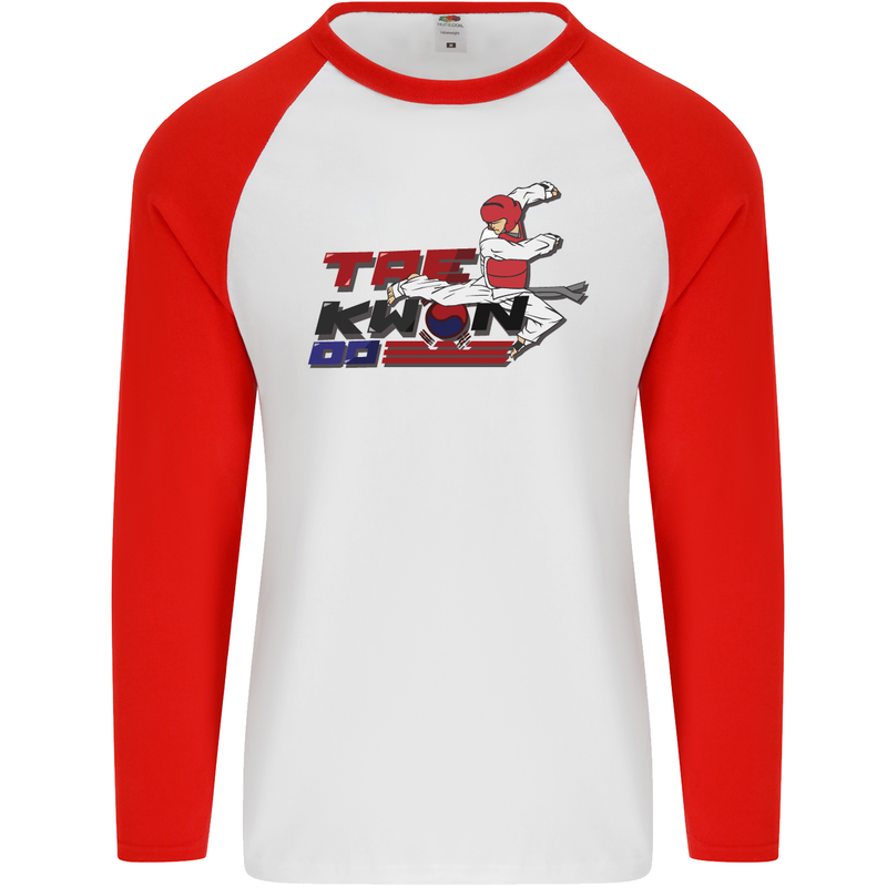 Taekwondo Fighter Mixed Martial Arts MMA Mens L/S Baseball T-Shirt White/Red