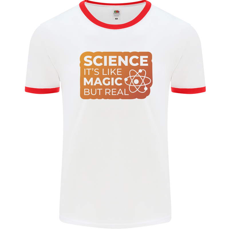 Science Like Magic but Real Physics Geek Mens Ringer T-Shirt White/Red