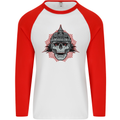 Pickelhaube Skull Prussian Helmet Biker Mens L/S Baseball T-Shirt White/Red