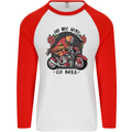 Biker On My Way to Hell Motorbike Skull Mens L/S Baseball T-Shirt White/Red