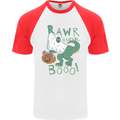 T-Rex RAWR I Mean Booo Halloween Dinosaur Mens S/S Baseball T-Shirt White/Red