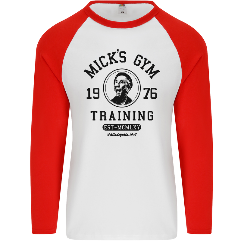 Micks Gym Training Boxing Boxer Box Mens L/S Baseball T-Shirt White/Red