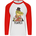 TeaRex Funny T-Rex Dinosaur Tea Drinker Mens L/S Baseball T-Shirt White/Red