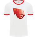 Curled China Flag Chinese Day Football Mens Ringer T-Shirt White/Red