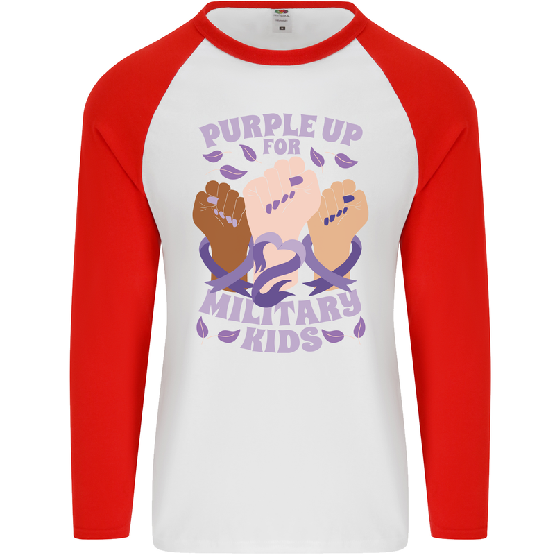 Purple Up for Military Kids Army Brats Mens L/S Baseball T-Shirt White/Red