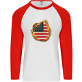 The Stars & Stripes American Flag Fire USA Mens L/S Baseball T-Shirt White/Red