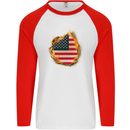 The Stars & Stripes American Flag Fire USA Mens L/S Baseball T-Shirt White/Red