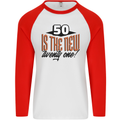 50th Birthday 50 is the New 21 Funny Mens L/S Baseball T-Shirt White/Red