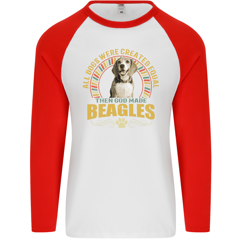 A Beagle Dog Mens L/S Baseball T-Shirt White/Red