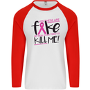Breast Cancer Awareness Fake Boobs Mens L/S Baseball T-Shirt White/Red