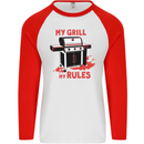 My Grill My Rules Funny BBQ Mens L/S Baseball T-Shirt White/Red