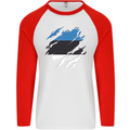 Torn Estonia Flag Estonian Day Football Mens L/S Baseball T-Shirt White/Red